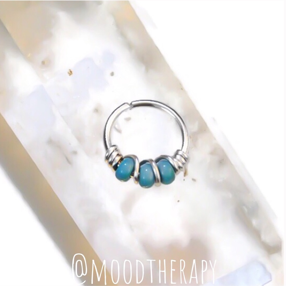 3 x 925 sterling silver wire wrapped turquoise nose ring cartilage hoop earring